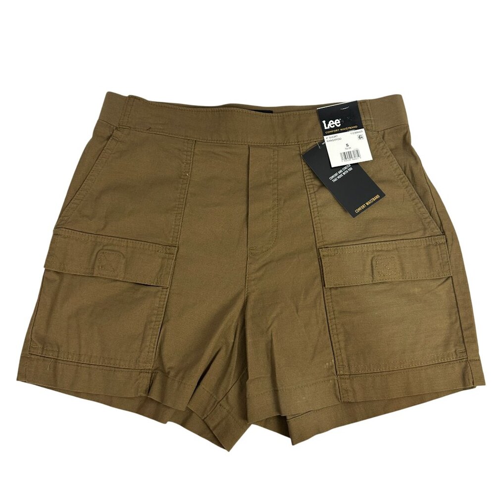 Lee Womens Comfort Waistband 4" Shorts Kangaroo Brown S Cotton Blend New
